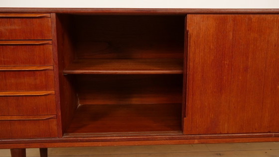 Buffet bas avec tiroirs et portes coulissantes, bois brun, Marron, Mid Century Modern (photo 11 sur 13)