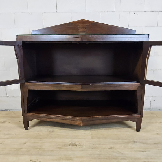 Image 1 of Antieke Art Deco Amsterdamse School Dressoir (coromandel en kersenhout) theekastje / vitrinekastje 
