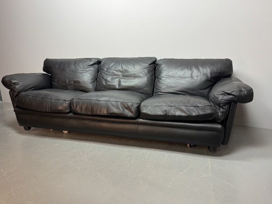 Image 1 of Sofá de cuero negro de alta calidad de 3" 'Poppy' de Poltrona Frau, de mediados de siglo, década de 1970.