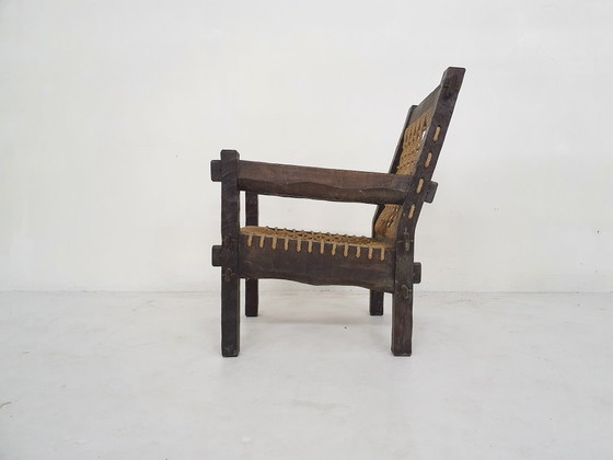 Sillón único de roble macizo y cuerda, Países Bajos, década de 1960. – Sillones, Cotton, Wood (photo 4 of 11)
