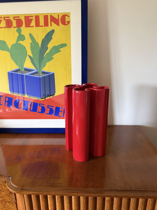 Franco Bettonica, vase en céramique rouge rare de l'âge de l'espace, Gabbianelli Italie vers 1970