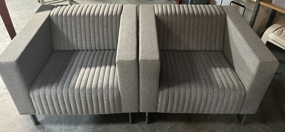 4x Deberenn Mona Design Armchairs Light Grey Ribbed Fabric - As Good As New – Textile (photo 3 of 12)