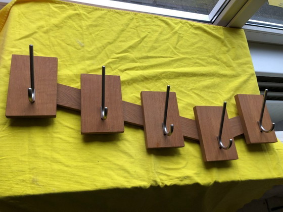 Image 1 of Appendiabiti da parete vintage in legno massello con 5 ganci - 94 cm