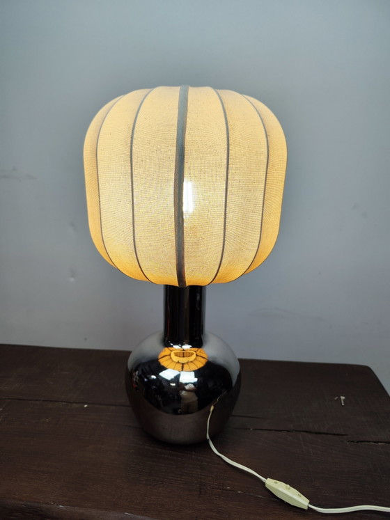 Zilveren keramische Italiaanse lamp uit de jaren 70 – Tafellampen, Ceramic, Textile (photo 5 of 7)