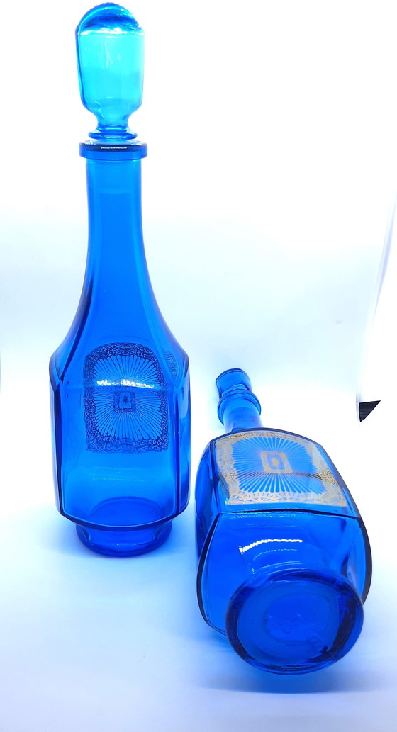 Image 1 of Set of 2 pieces Cobalt blue Carafes / Decanters - Made in Belgium