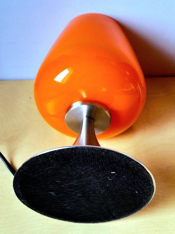 Image 1 of Pair of space age lamps in orange opaline glass and chrome-plated metal