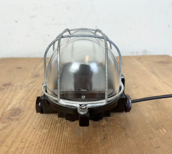 Image 1 of Industrial Brown Bakelite Wall Light with Clear Glass, 1960s