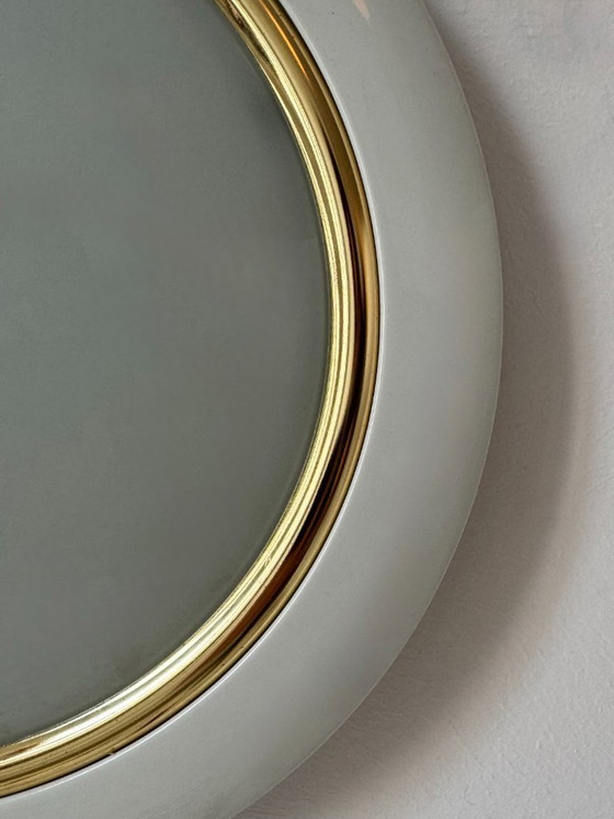 Image 1 of Applique circolare vintage, metallo ottone e vetro smerigliato, Francia 1980