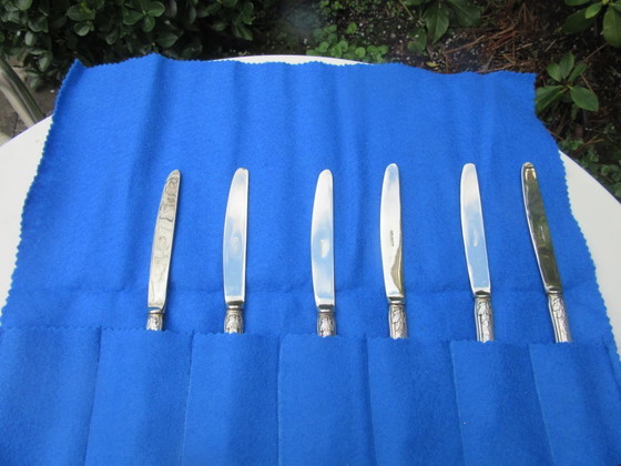 Image 1 of 6 small knives marked 800 (twice) and Solingen, art nouveau style