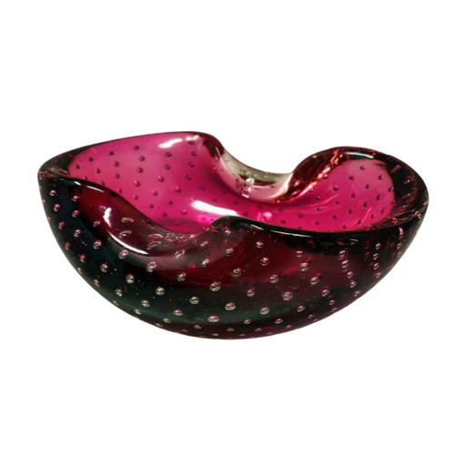 Roze asbak of opvangbakje uit de jaren 60, gemaakt van Bullicante Murano-glas door Flavio Poli.