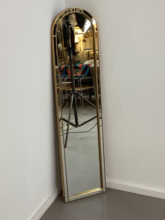 Image 1 of Grote facet geslepen Deknudt spiegel met vergulde lijst vintage 