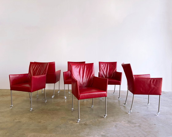Image 1 of 6x Bert Plantagie Arc Eetkamerstoel Rood Met Wieltjes