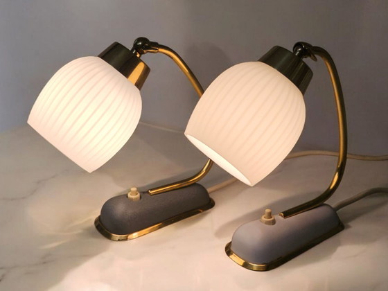 Pair of very rare bedside lamps / table lamps, Mid-Century – Metal, Brass (photo 8 of 9)
