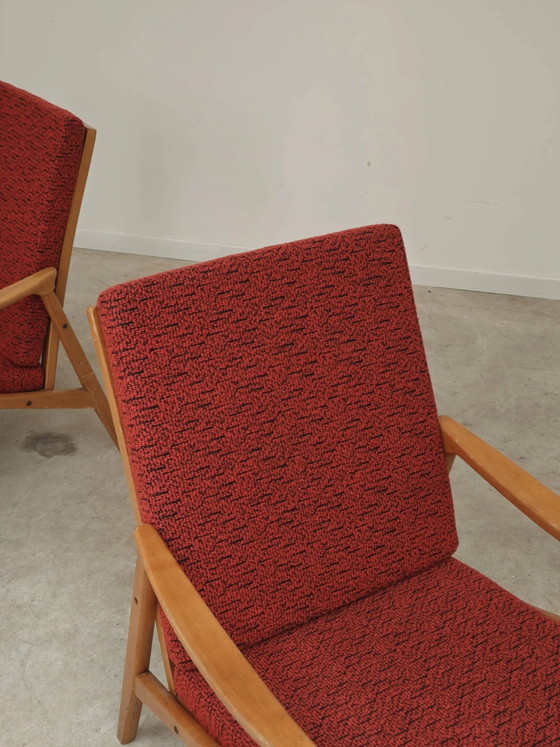 Pair of Jiri Jiroutek red armchairs by Intérier Praha – Wood, Mid Century Modern (photo 5 of 13)