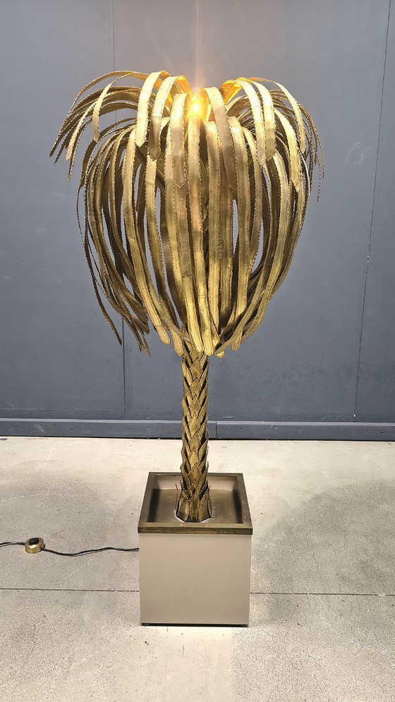Image 1 of Lámpara de pie con forma de palmera de latón, de Maison Jansen, década de 1970.