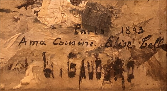 Image 1 of Huile sur toile ancienne signée, paysage de sous-bois 1893, cadre doré