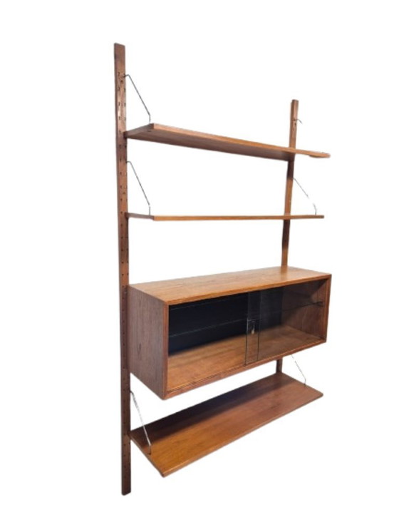 Image 1 of Teakholz-Regalsystem mit Glasschrank, gekennzeichnet mit „Made in Denmark, 1960“