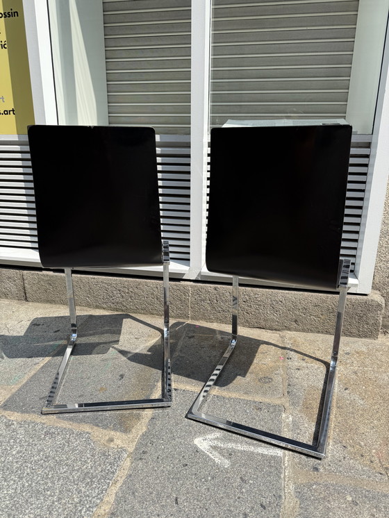 Image 1 of Klass" designstoelen - wengéhout en chromen poten