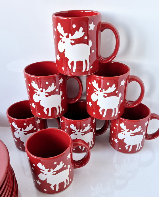Image 1 of Waechtersbacher Keramik Design Emma Mugs Weihnachts Rentier Service Fun Factory 7 Personen