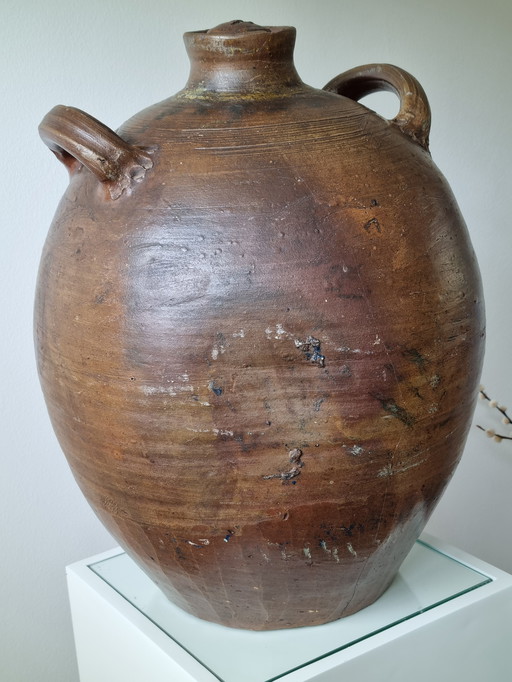 Large antique pottery pitcher French