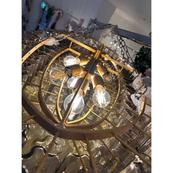 Image 1 of Lampadario ovale in vetro di Murano italiano, realizzato a mano – Oro opaco e multicolore
