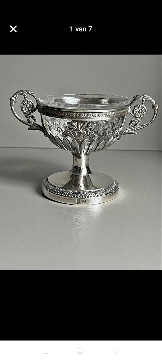Copa antigua de plata (833) para sal/azúcar con cristal - Países Bajos, 1920 (Impecable) (photo 13 of 15)