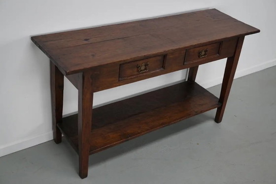 Image 1 of Vintage Franse rustieke landelijke eikenhouten bijzettafel