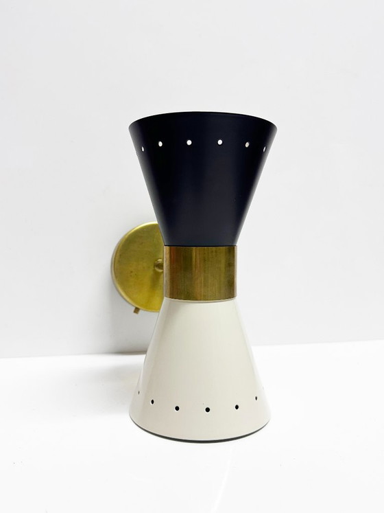 Wandleuchte Diabolo Design 1950, Wandleuchten, Metall, Messing, Schwarz, Mid Century Modern (Foto 7 von 8)