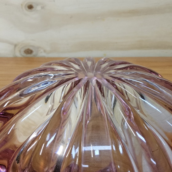 Image 1 of Vintage grote roze kristallen asbak/schaal (Muranoglas) (Val Saint Lambert) cranberry kleur