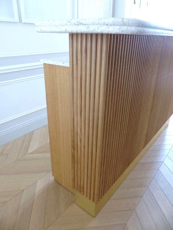 Image 1 of Moderne Bar aus massiver Eiche und doppelter Terrazzo-Arbeitsplatte – Einzigartiges Stück
