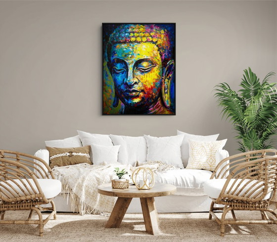 Image 1 of Unique hand-painted Buddha painting “Radiant Silence” – Seksak Jaichumchen – 80×100 cm