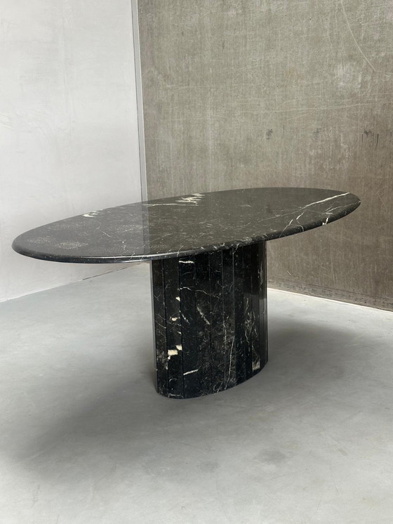 Image 1 of Vintage Nero Marquina Oval Marble Dining Table