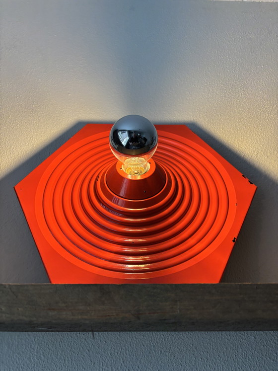 Image 1 of Lampada da parete vintage rossa GDR dal design spaziale VEB Leuchtenbau