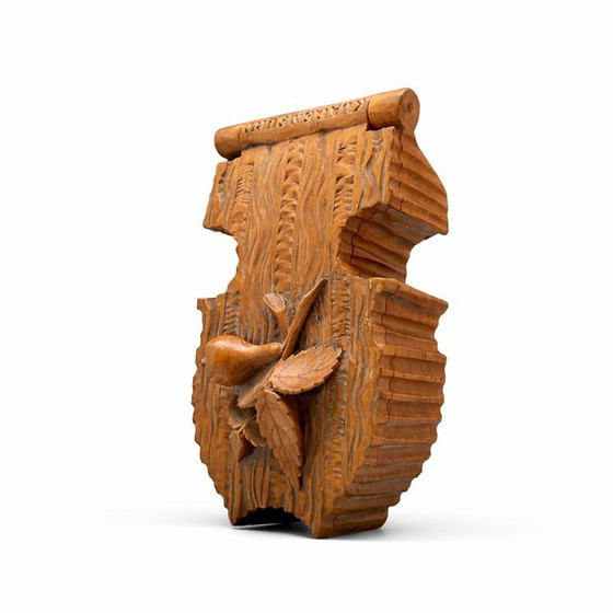 Image 1 of Antique travel pocket watch stand | Klagenfurt circa 1900 | Hand-carved wood & velvet