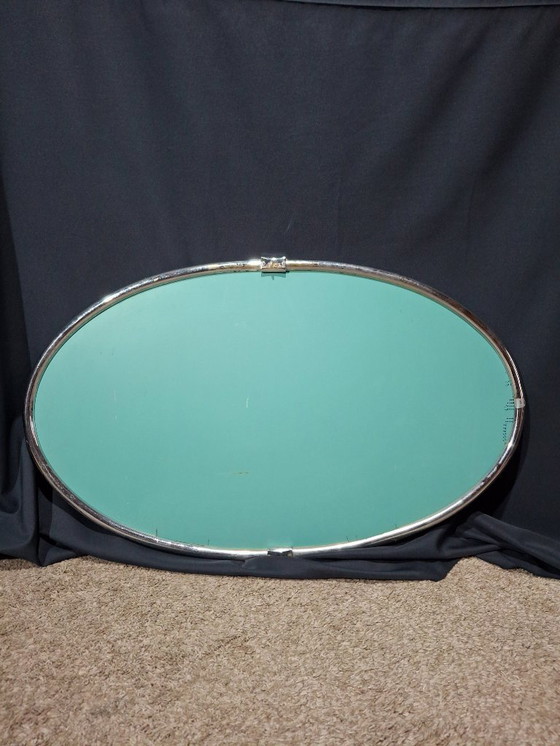 Image 1 of Art Deco chrome oval mirror