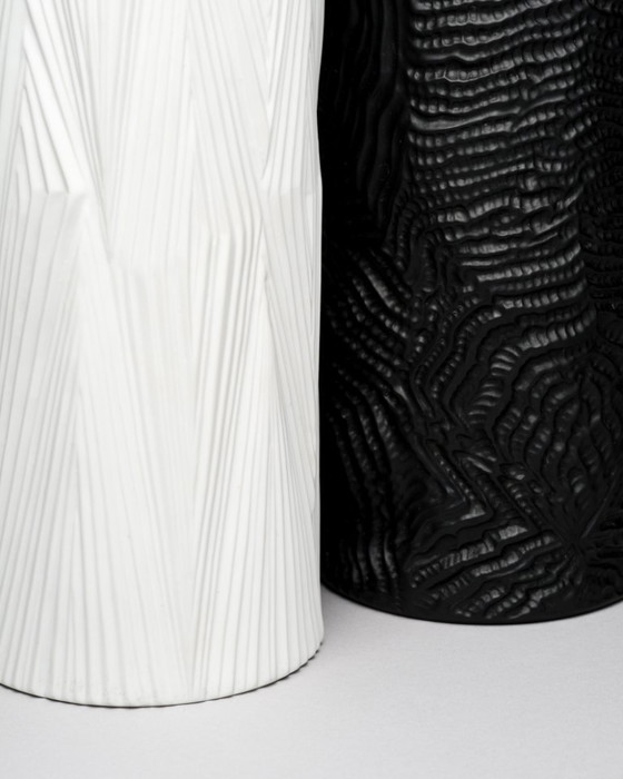 Image 1 of Rosenthal Vase Duo Martin Freyer Black & White Matte Porcelain Germany 1970s