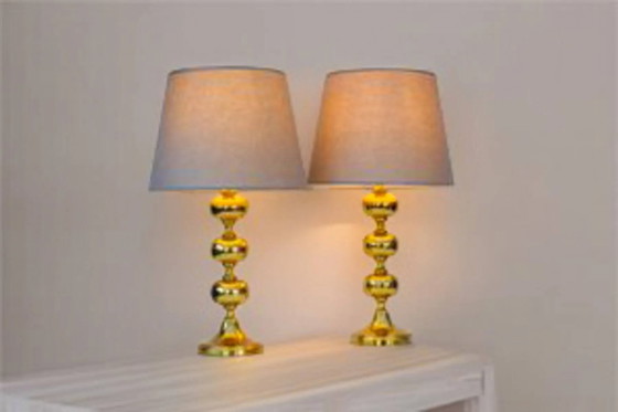 Image 1 of Scandinavian modern space age brass table lamps from Nafa, Sweden, 1970s, set of 2