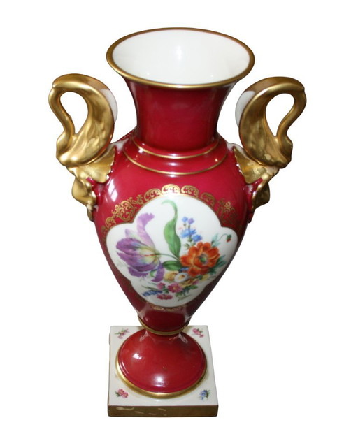 Lindner Bavaria Decorative Vase with Swan Handles - Red, Flowers – vazen, Porcelain (photo 2 of 5)