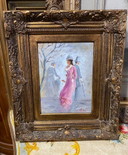 Peinture ancienne représentant une famille de femme, datant du XIXe siècle