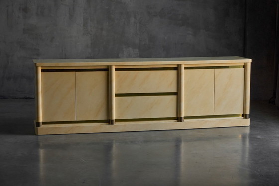 Image 1 of Faux-Marble Lacquered Sideboard by Jean Claude Mahey, France, 1970s