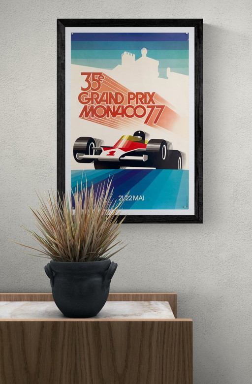 🏁 35.º Gran Premio de Mónaco – 1977 – Póster original de Roland Hugon | Póster del Gran Premio de F1 | 60 x 40 cm