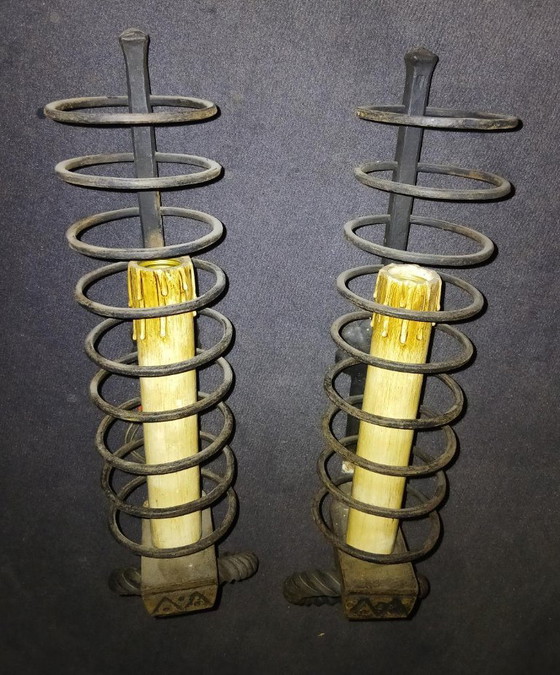 Image 1 of Iron wall sconces, inspired by the medieval cellar rat candlestick style