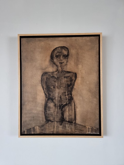 Frances Eckhardt - Peinture figurative sombre 40x50 encadrée