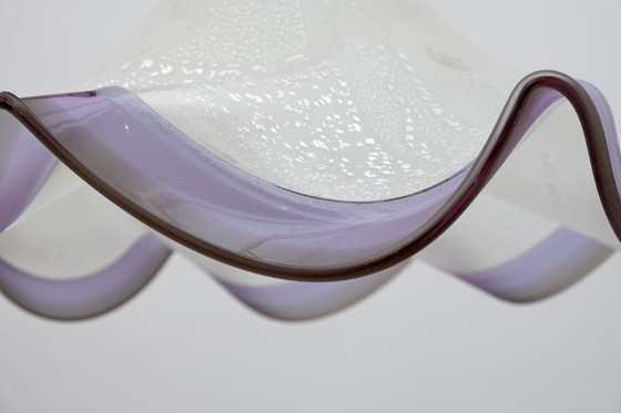 Image 1 of Lampada a sospensione in vetro di Murano con foglia d'argento, stile moderno di metà secolo, anni '70