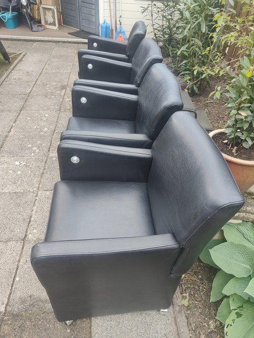 4 Pieces Mobitec Mobile Meeting/Dining Room Armchair, Black Leather IZGS