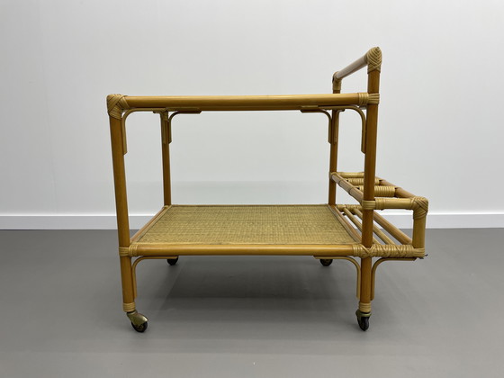 Image 1 of Chariot de service en bambou et rotin - 1970