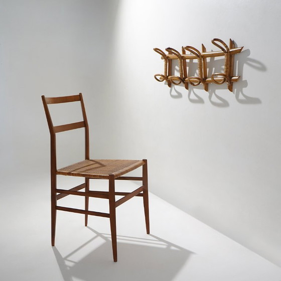 Image 1 of Wandgarderobe aus Rattan und geflochtenem Korbgeflecht, 1960er Jahre.