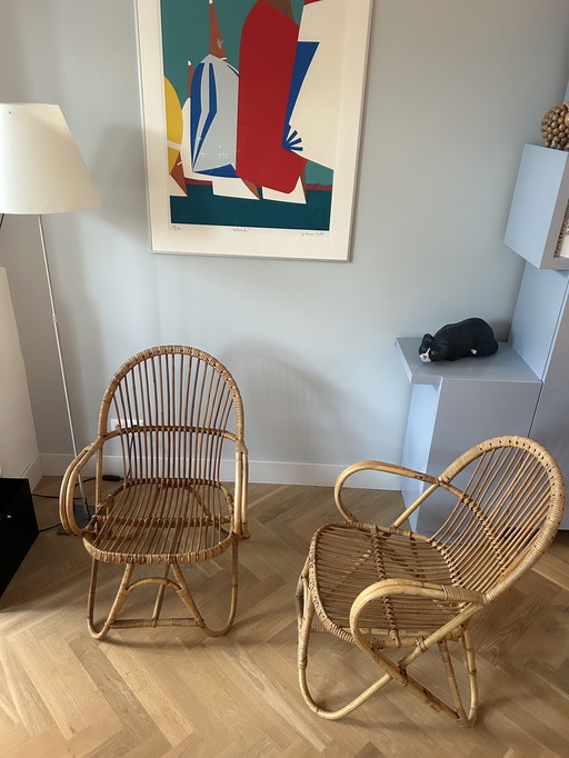Ensemble de chaises en rotin vintage