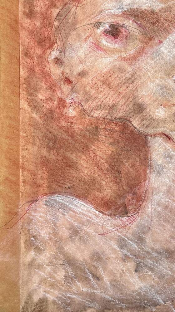 Image 1 of Robert Detheux - Large surrealist portrait on canvas - 80x70cm