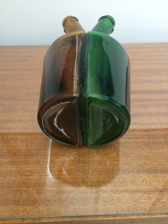 Dekorative Glasflasche in Grün und Braun, Dekorative Objekte, Vintage (Foto 7 von 8)